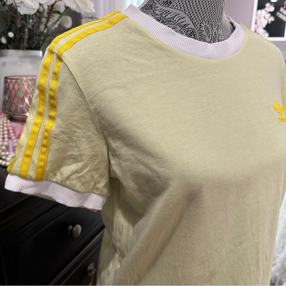 Adidas Originals 3-Stripes Trefoil Ringer Tee Yellow White T-Shirt Size Medium - Picture 7 of 13